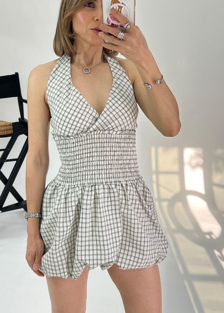 Vestido globo halter cuadros