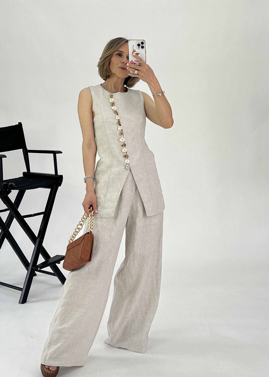 Conjunto pantalón acampanado + chaleco