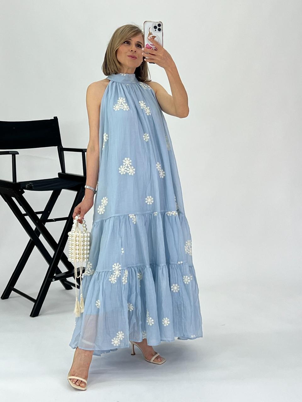 Vestido Celeste Maxi